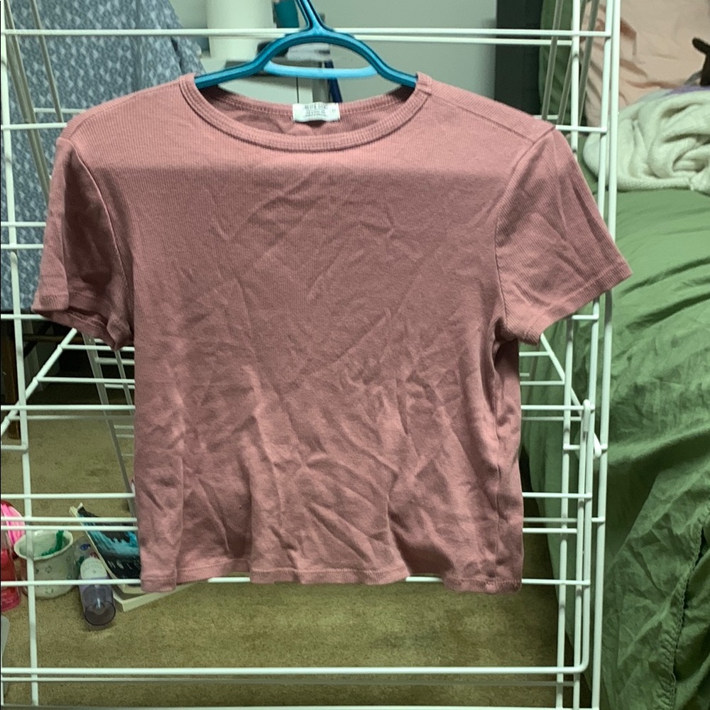 Ardene Pink Crop Fitted Short Sleeve Tee